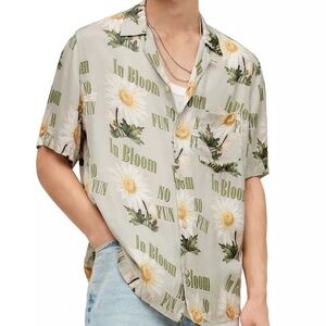 All Saints “No Fun” In Bloom White Button Down Short Sleeve Shirt - XL